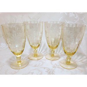 LOT/4 'JUBILEE' DEPRESSION GLASS WATER STEMS